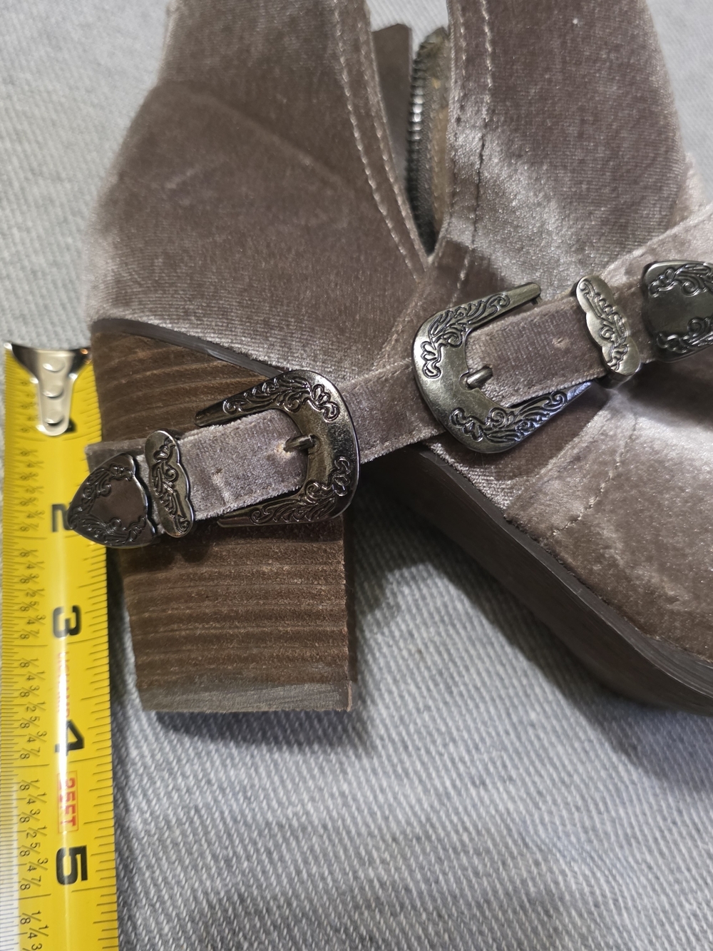 Buckle Not Rated Velvet Ankle Boots in Taupe Brown - Picture 6 of 6
